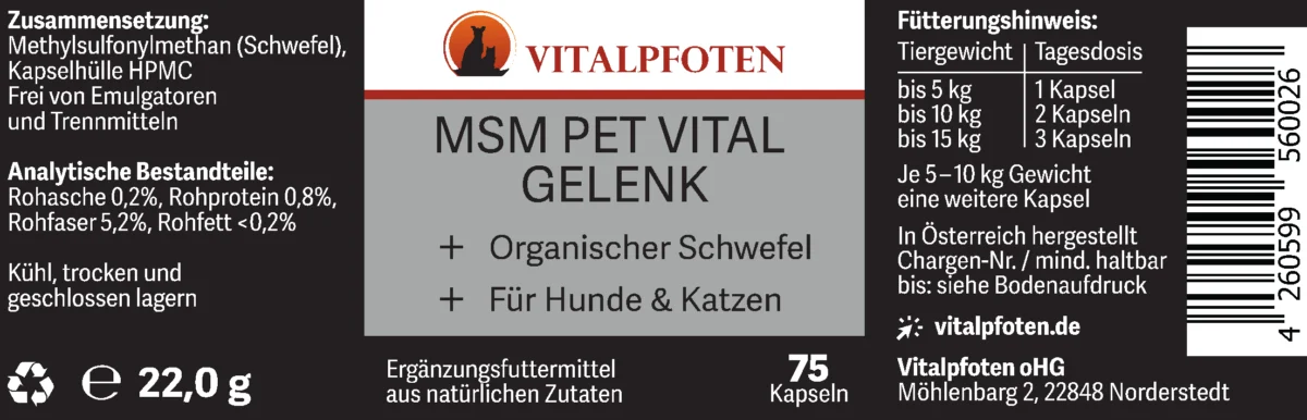 Vitalpfoten MSM Pet Vital Gelenk Kapseln – Bild 3